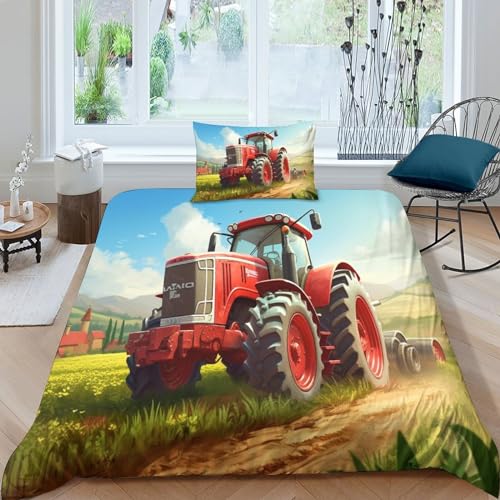 OPSREY Tractors Bettbezug Zip-Verschluss Steppdeckenbezug Verstecktes Scharnier Bedding Sets Waschbar Traktoren Bettdeckenbezug Luxuriös Bettwäsche Set Single（135x200cm） von OPSREY