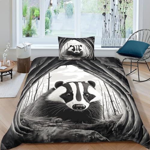 OPSREY Wild Animal Comforter Cover Zip-Verschluss Bed Linen Sets Komfortabel Dachs Bettbezug Kissenbezug Bettdeckenbezug Farbig Bettwäsche Set Mit Kopfkissenbezügen Single（135x200cm） von OPSREY