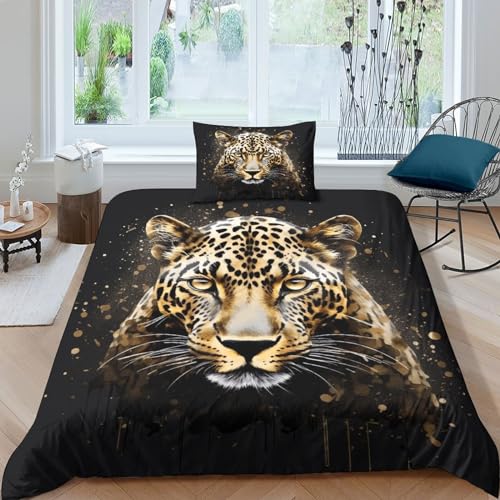 OPSREY Wild wildanimals Bettbezug Baumwolle Gepard Steppdeckenbezug Reißverschluss Bed Linen Set Luxuriös Bettdeckenbezug Zip-Verschluss Bettwäsche Set Mit Kopfkissenbezügen Single（135x200cm） von OPSREY