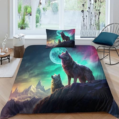 OPSREY Wolf Bettwäsche Mit Kopfkissenbezügen Bettdeckenbezug Schlafhilfe wild Animal Bettbezug Komfortabel Steppdeckenbezug Set Atmungsaktiv Bed Linen Sets Single（135x200cm） von OPSREY