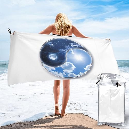 OPSREY Yin Yang World bedrucktes Mikrofaser-Badetuch, schnell trocknendes Strandtuch, saugfähiges Fitness-Handtuch mit Tragetasche von OPSREY