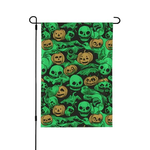 Opsrey Grüner Geist Horror Halloween Kürbis bedruckte Gartenflagge doppelseitig vertikal Terrasse dekorative Flagge von OPSREY
