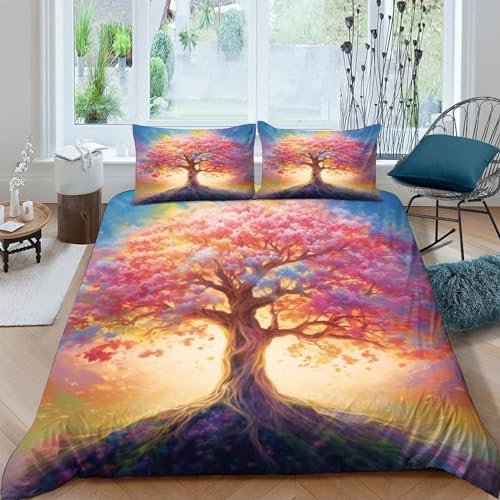 Regenbogen-Baum 3-Piece Duvet Cover Set - 3D Printed Comforter Cover with Hidden Zipper Closure, Microfiber Baum des Lebens Bedding Set with Pillowcases for A Cozy Night's Sleep King（220x240cm） von OPSREY