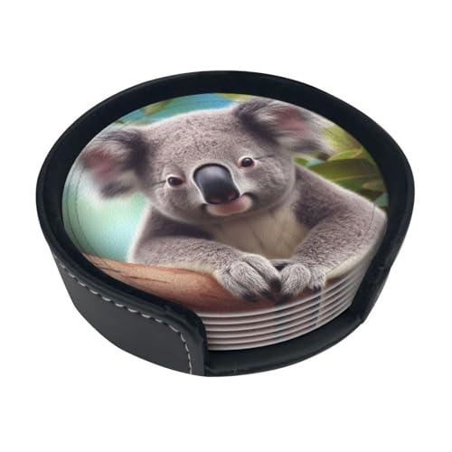 Untersetzer mit niedlichem Koala-Druck, für Getränke, 6 Stück, Leder, hitzebeständig, personalisierbar, für Küche, Büro von OPSREY