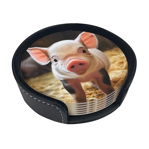 Untersetzer mit niedlichem Schweine-Aufdruck für Getränke, Set mit 6 hitzebeständigen Untersetzern, leicht zu reinigen, personalisierte Tassenmatte für Küche, Büro, Dekoration, Einweihungsgeschenk von OPSREY