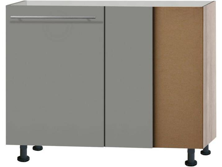 Eckunterschrank OPTIFIT Bern , grau (basaltgrau, akaziefarben), B:100cm H:87cm T:58,4cm, Schränke, 100 cm breit, mit 1 Tür mit höhenverstellbaren Füßen, mit Metallgriff von OPTIFIT