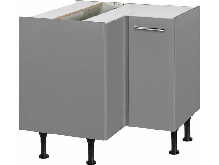 Eckunterschrank OPTIFIT Bern , grau (basaltgrau, basaltgrau), B:90cm H:87cm T:58,4cm, Schränke, Breite 90x90 cm, mit Tür, höhenverstellbare Füße, mit Metallgriff von OPTIFIT