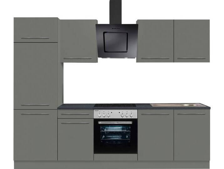 Küchenzeile OPTIFIT Bern , grau (front: basaltgrau, korpus: basaltgrau, arbeitsplatte: anthrazit), B:270cm T:60cm, Komplettküchen-Sets, Breite 270 cm, gedämpfte Türen, wahlweise mit E-Geräten von OPTIFIT