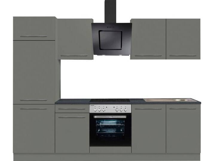 Küchenzeile OPTIFIT Bern , grau (front: basaltgrau, korpus: basaltgrau, arbeitsplatte: anthrazit), B:270cm T:60cm, Komplettküchen-Sets, Breite 270 cm, gedämpfte Türen, wahlweise mit E-Geräten von OPTIFIT
