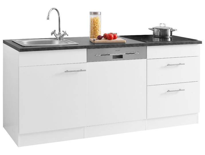 Küchenzeile OPTIFIT Mini , weiß (front: weiß matt, korpus: weiß, arbeitsplatte: anthrazit), B:180cm H:85cm T:60cm, Komplettküchen-Sets, Breite 180 cm, mit E-Geräten, mit Arbeitsplatte von OPTIFIT