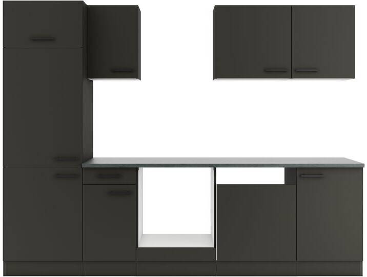 Küchenzeile OPTIFIT Palma , grau (front: anthrazit, korpus: anthrazit, arbeitsplatte: anthrazit), B:270cm T:60cm, Komplettküchen-Sets, Breite 270 cm, wahlweise mit E-Geräten, seitenverkehrt stellbar von OPTIFIT