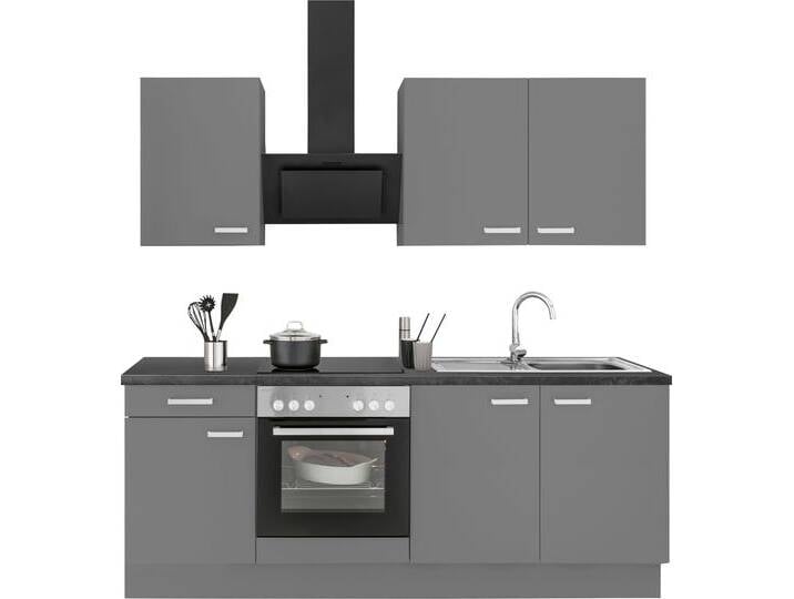 Küchenzeile OPTIFIT Parma , grau (front: basaltgrau, korpus: basaltgrau, arbeitsplatte: granit schwarz), B:210cm T:60cm, Komplettküchen-Sets, ohne E-Geräte, Breite 210 cm von OPTIFIT