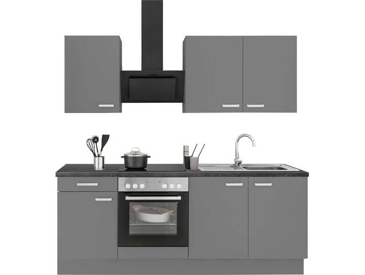 Küchenzeile OPTIFIT Parma , grau (front: basaltgrau, korpus: basaltgrau, arbeitsplatte: granit schwarz), B:210cm T:60cm, Komplettküchen-Sets, ohne E-Geräte, Breite 210 cm von OPTIFIT