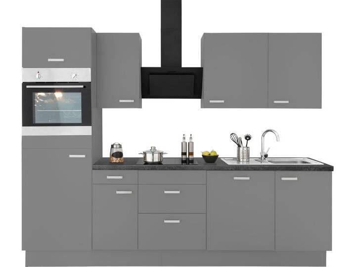 Küchenzeile OPTIFIT Parma , grau (front: basaltgrau, korpus: basaltgrau, arbeitsplatte: granit schwarz), B:270cm T:60cm, Komplettküchen-Sets, ohne E-Geräte, Breite 270 cm von OPTIFIT