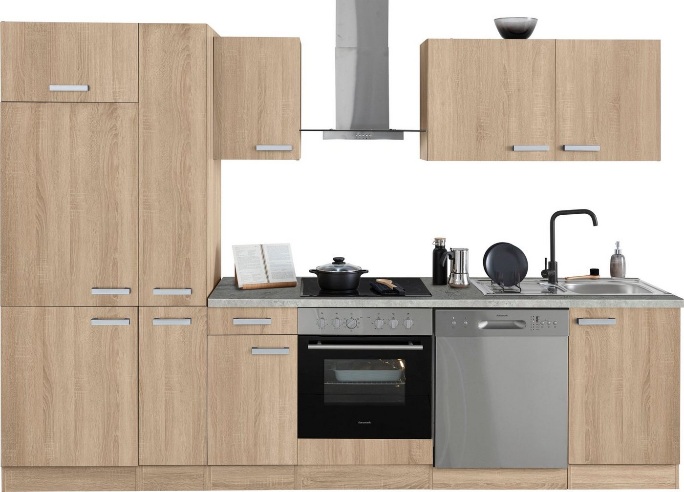 OPTIFIT Küchenzeile Leer Breite 300 cm, mit Hanseatic E-Geräten, inkl. Kühlschrank von OPTIFIT