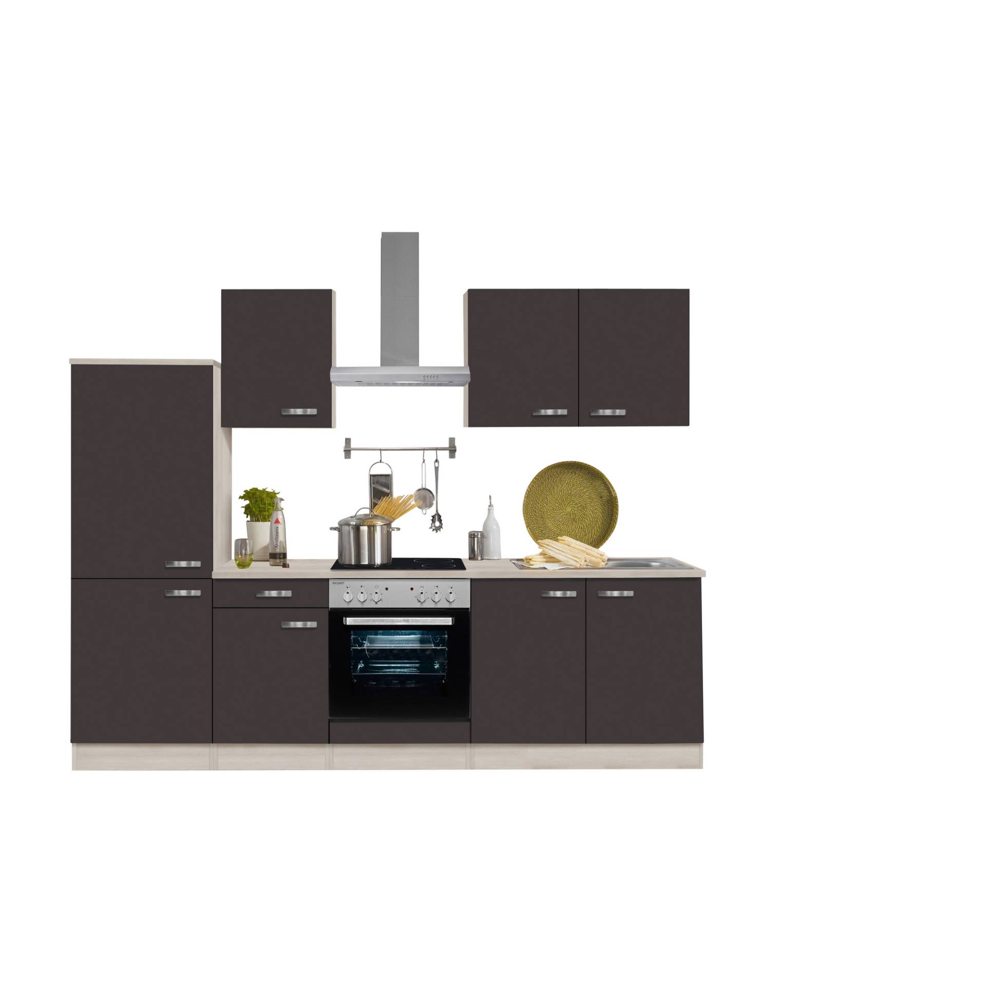 OPTIFIT Küchenzeile mit E-Geräten 'OPTIkompakt Faro' anthrazit/akaziefarben 270 cm von OPTIFIT