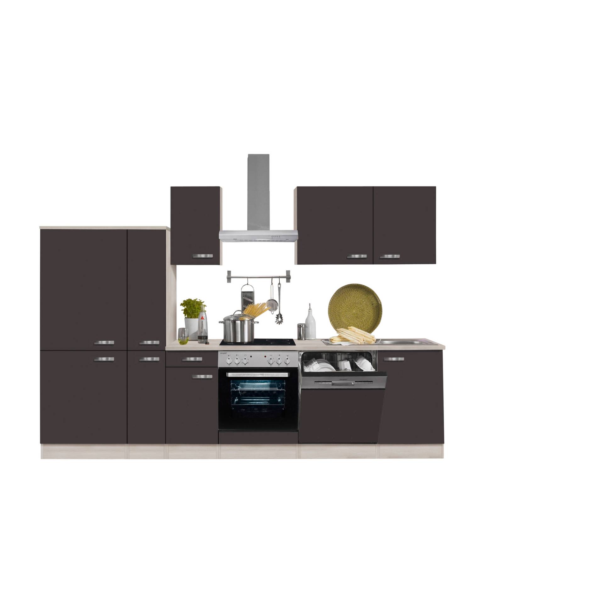 OPTIFIT Küchenzeile mit E-Geräten 'OPTIkompakt Faro' anthrazit/akaziefarben 300 cm von OPTIFIT