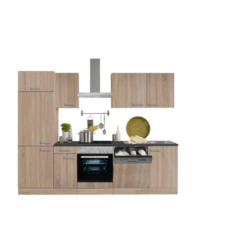 OPTIFIT Küchenzeile mit E-Geräten 'OPTIkompakt Monza' eichefarben/anthrazit 270 cm von OPTIFIT
