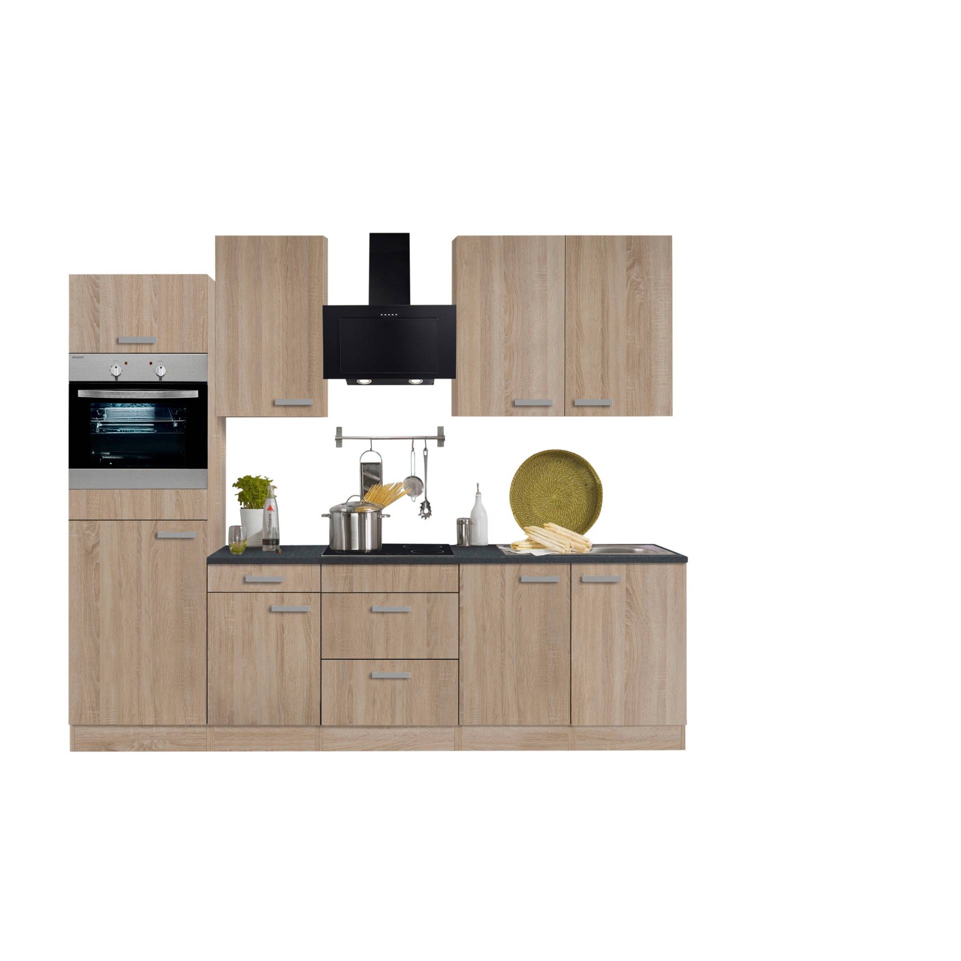 OPTIFIT Küchenzeile mit E-Geräten 'OPTIkompakt Monza' eichefarben/anthrazit 270 cm von OPTIFIT