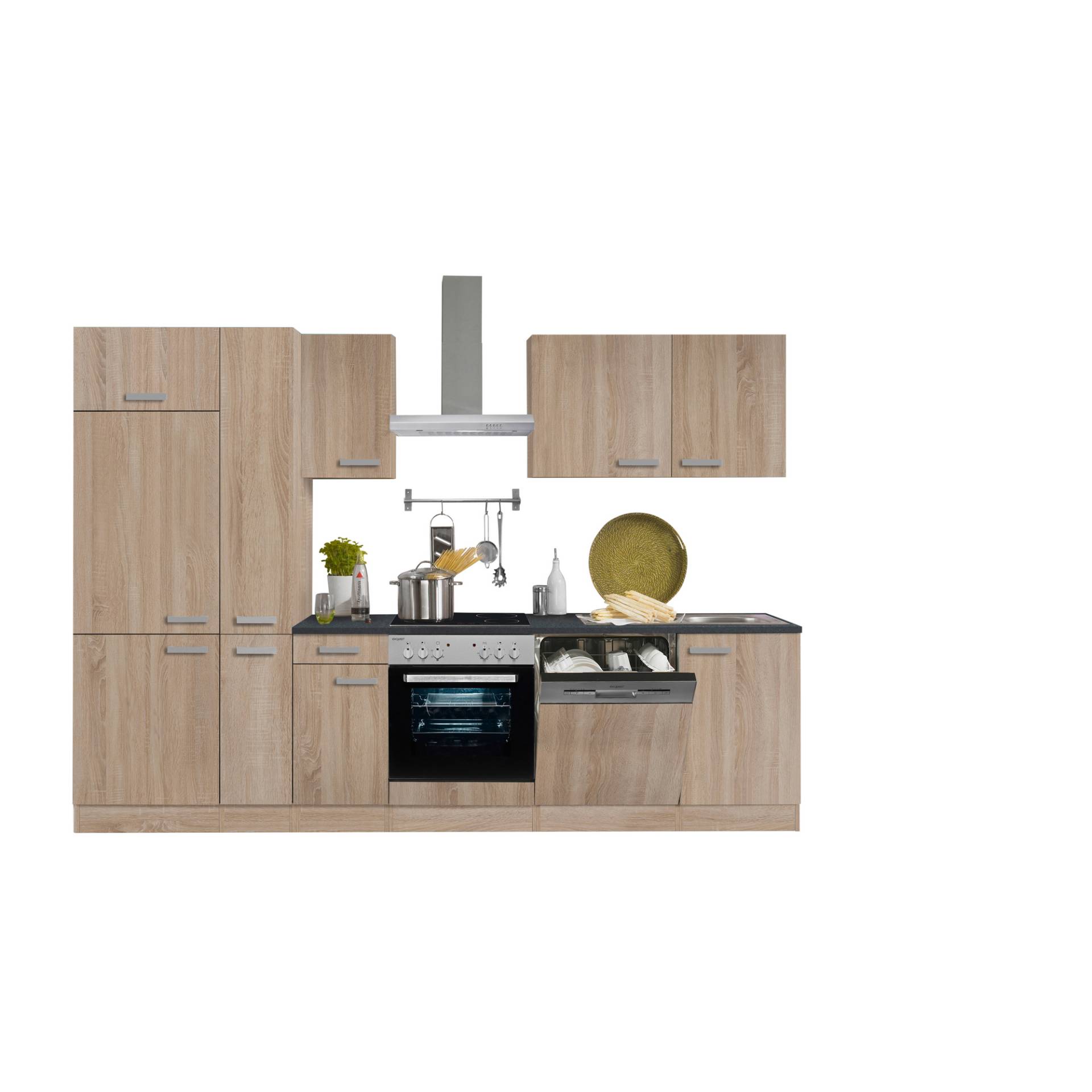 OPTIFIT Küchenzeile mit E-Geräten 'OPTIkompakt Monza' eichefarben/anthrazit 300 cm von OPTIFIT