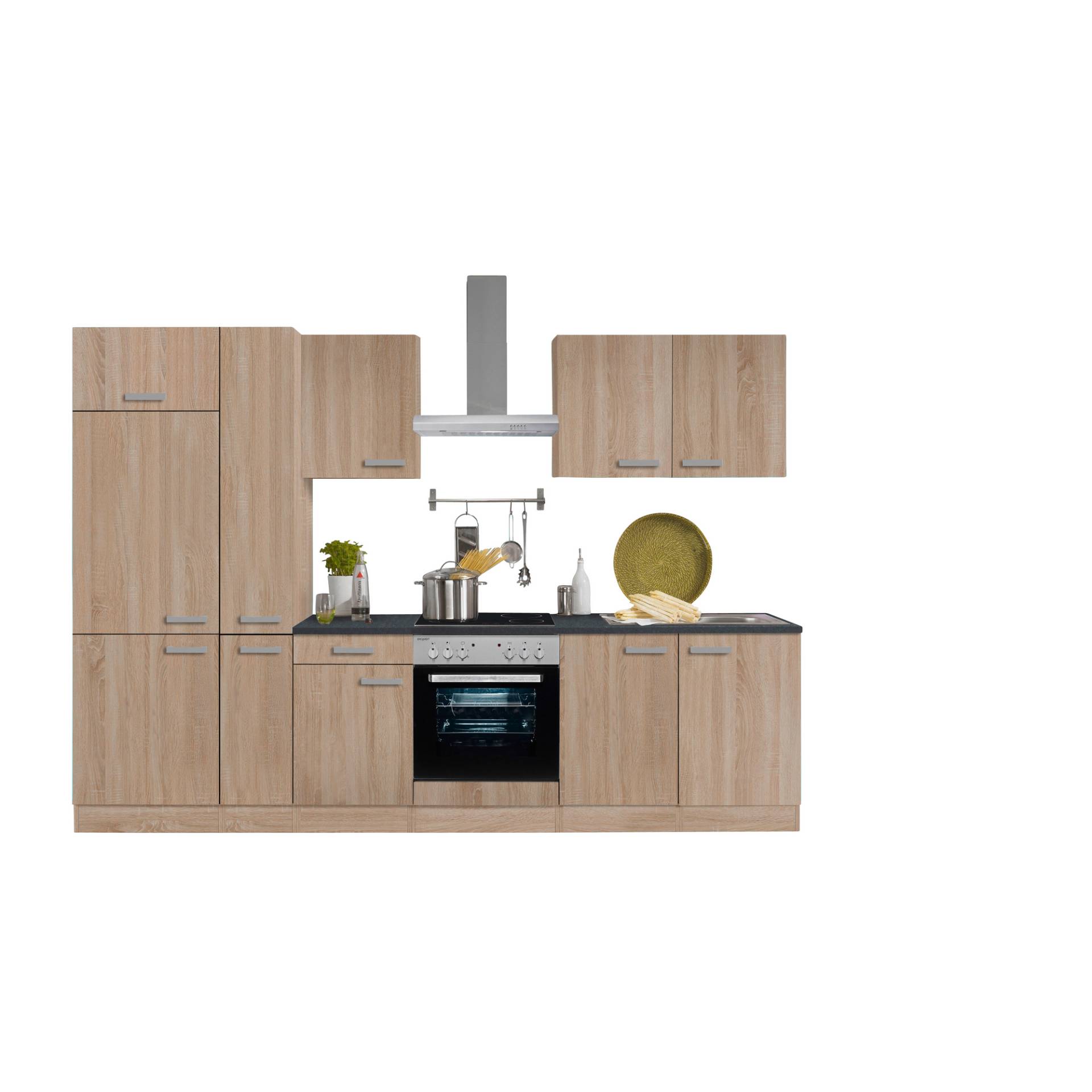 OPTIFIT Küchenzeile mit E-Geräten 'OPTIkompakt Monza' eichefarben/anthrazit 300 cm von OPTIFIT