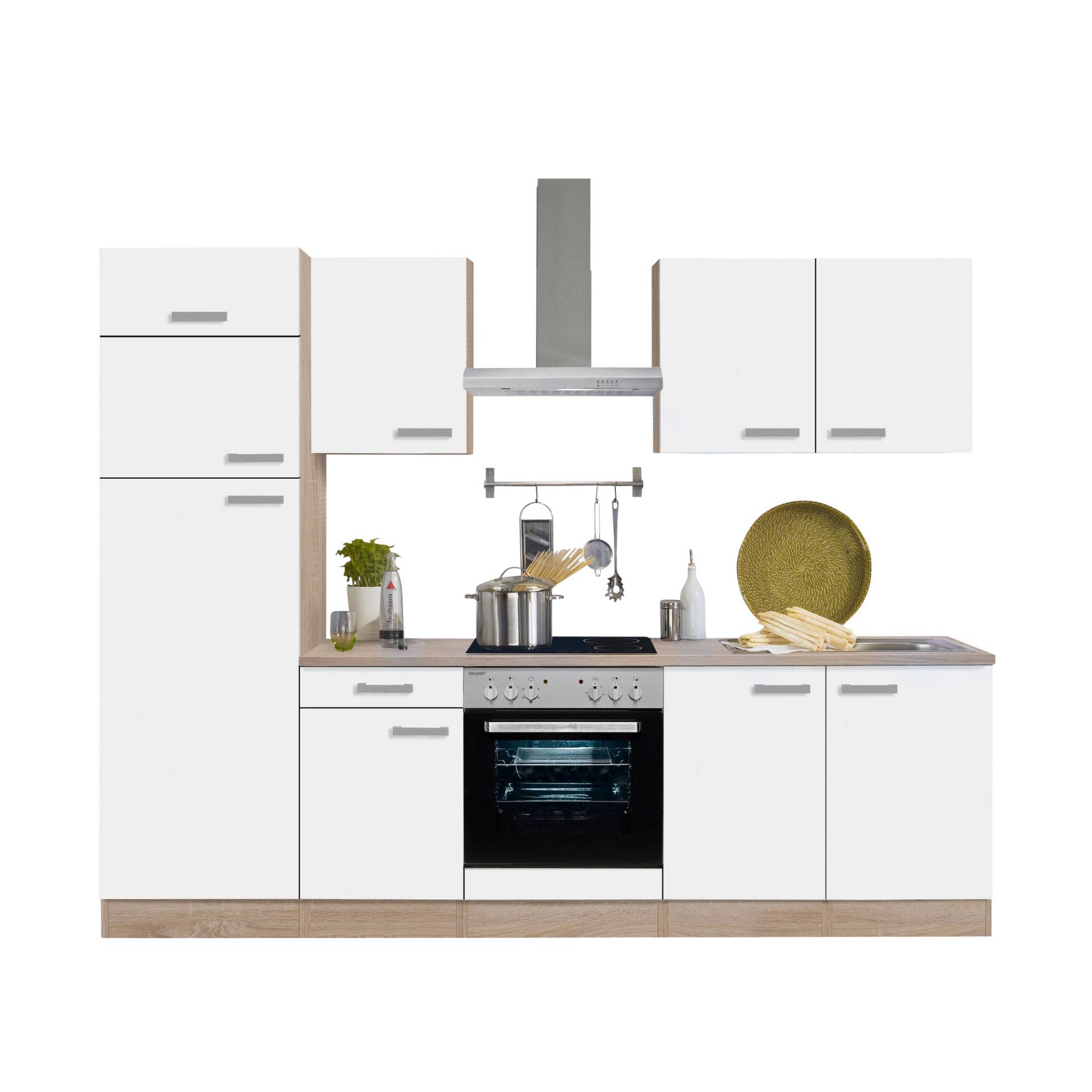 OPTIFIT Küchenzeile mit E-Geräten 'OPTIkompakt Zamora' weiß/eichefarben 270 cm von OPTIFIT
