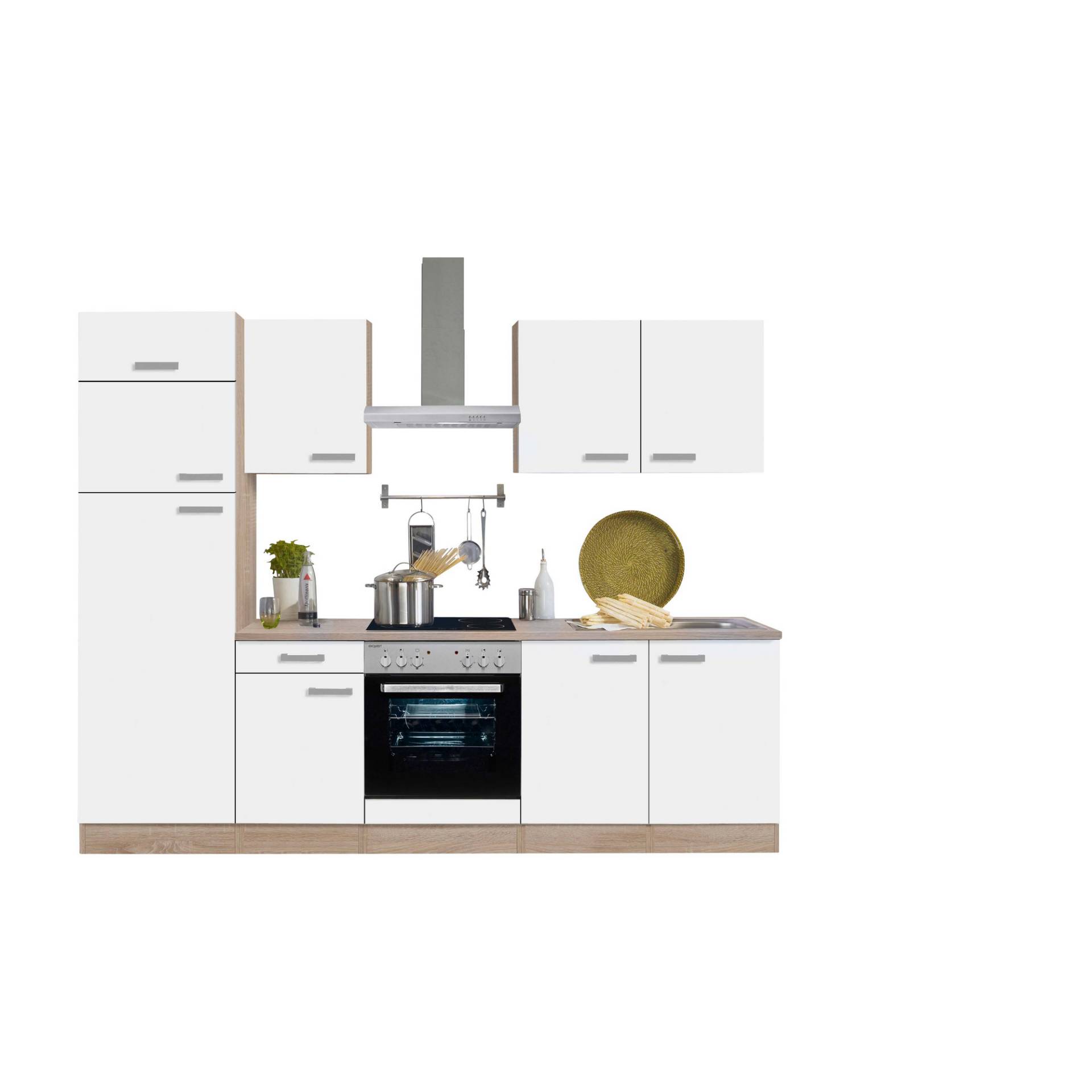 OPTIFIT Küchenzeile mit E-Geräten 'OPTIkompakt Zamora' weiß/eichefarben 270 cm von OPTIFIT