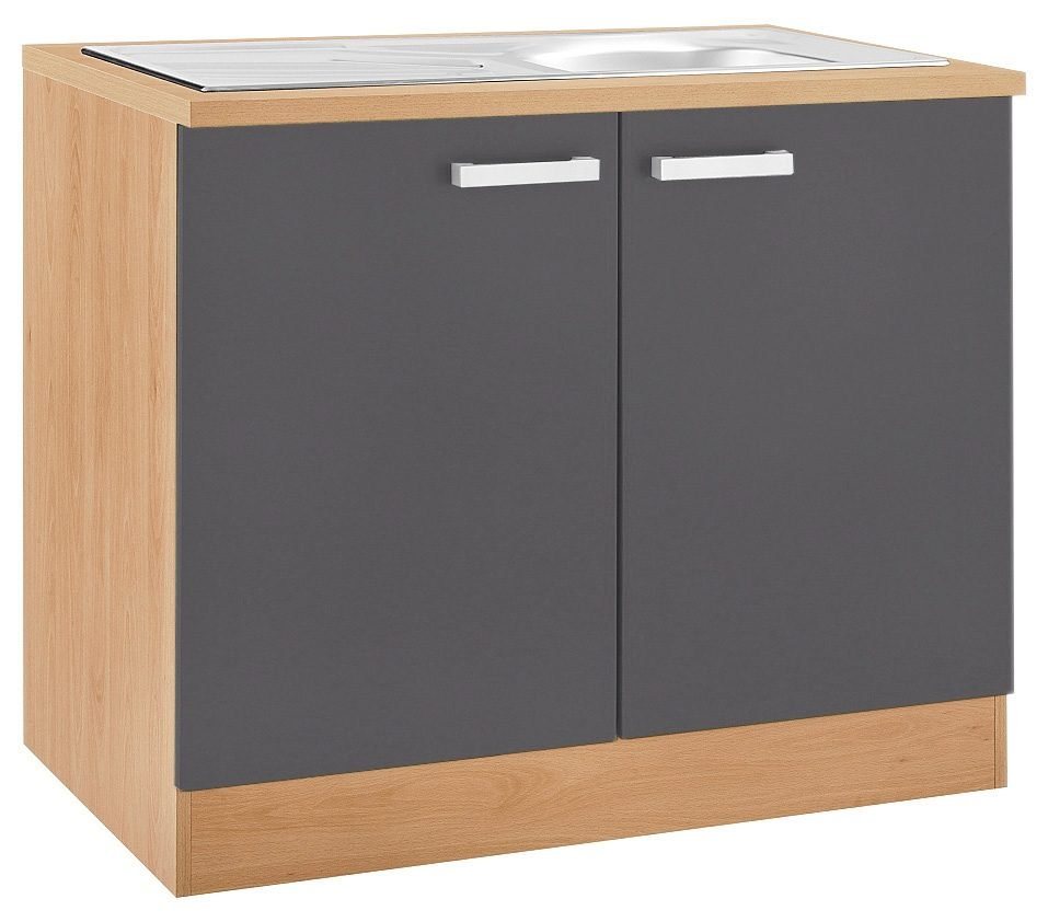 OPTIFIT Spülenschrank Odense 100 cm breit, mit 2 Türen, inkl. Einbauspüle aus Edelstahl von OPTIFIT