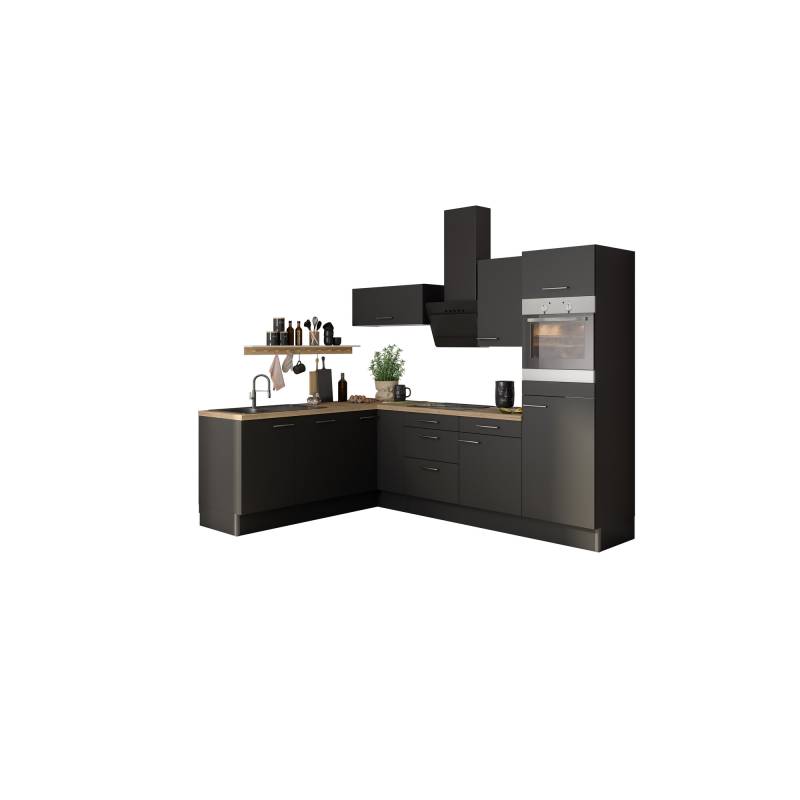 OPTIFIT Winkelküche mit E-Geräten 'OPTIkoncept Ingvar420' anthrazit matt 270 cm von OPTIFIT