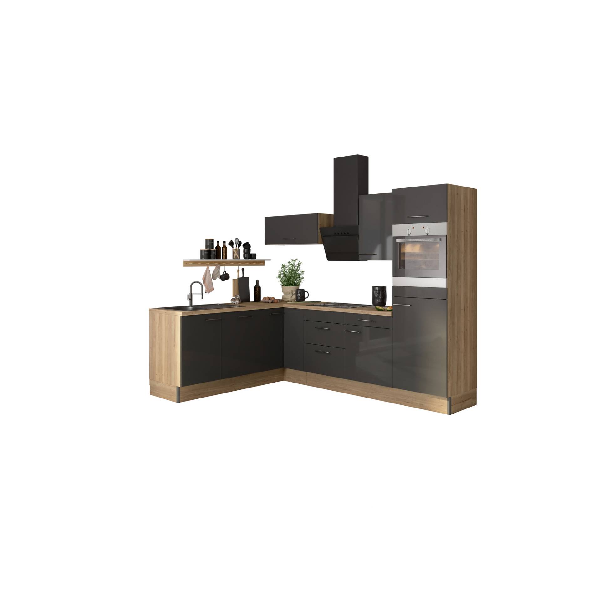 OPTIFIT Winkelküche mit E-Geräten 'OPTIkoncept Jonte984' anthrazit/eichefarben 270 cm OPTIFIT Winkelküche mit E-Geräten 'OPTIkoncept Jonte984' anthrazit/eichefarben 270 cm von OPTIFIT