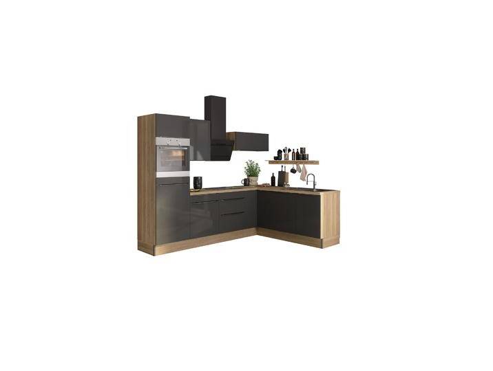 OPTIFIT Winkelküche mit E-Geräten 'OPTIkoncept Linus984' anthrazit/eichefarben 270 cm von OPTIFIT