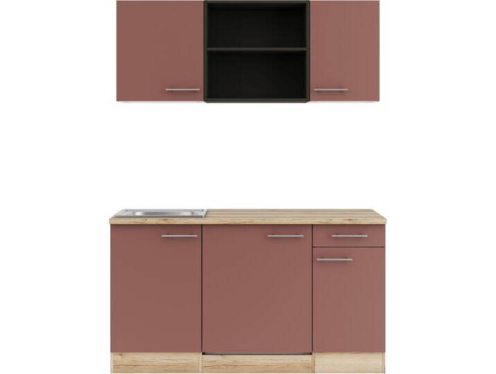 Pantryküche OPTIFIT Bella , rot (front: rostrot, korpus: wildeichefarben, arbeitsplatte: wildeichefarben), B:150cm T:60cm, Komplettküchen-Sets, Breite 150 cm, wahlweise mit Kochfeld oder Unterbaukühlschrank von OPTIFIT