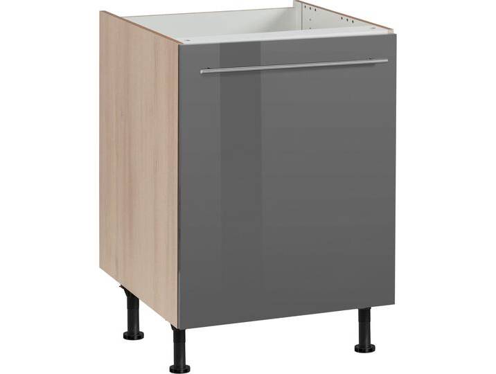 Spülenschrank OPTIFIT Bern , grau (grau hochglanz, akaziefarben), B:60cm H:87cm T:58,4cm, Schränke, 60 cm breit, mit 1 Tür, mit höhenverstellbaren Füßen, mit Metallgriff von OPTIFIT