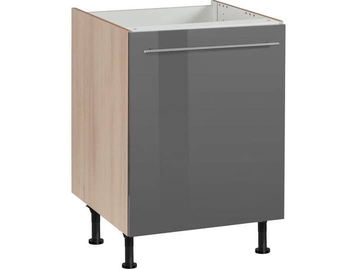 Spülenschrank OPTIFIT Bern , grau (grau hochglanz, akaziefarben), B:60cm H:87cm T:58,4cm, Schränke, 60 cm breit, mit 1 Tür, mit höhenverstellbaren Füßen, mit Metallgriff von OPTIFIT