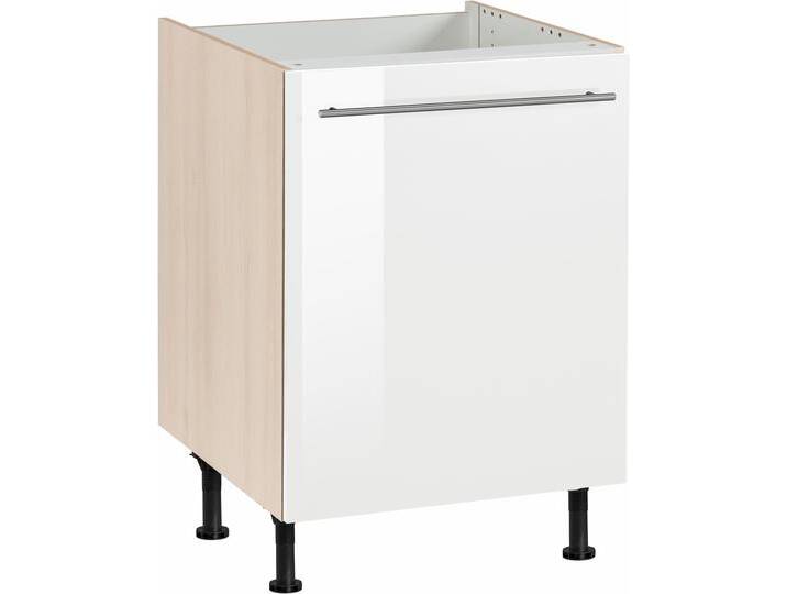 Spülenschrank OPTIFIT Bern , weiß (weiß hochglanz, akaziefarben), B:60cm H:87cm T:58,4cm, Schränke, 60 cm breit, mit 1 Tür, mit höhenverstellbaren Füßen, mit Metallgriff von OPTIFIT
