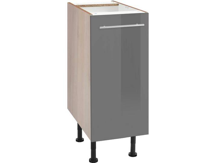 Unterschrank OPTIFIT Bern , grau (grau hochglanz, akaziefarben), B:30cm H:87cm T:58,4cm, Schränke, 30 cm breit, mit 1 Tür mit höhenverstellbaren Füßen, mit Metallgriff von OPTIFIT