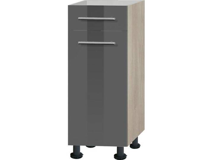 Unterschrank OPTIFIT Bern , grau (grau hochglanz, akaziefarben), B:30cm H:87cm T:58,4cm, Schränke, 30 cm breit, mit 1 Tür und Schubkasten, mit höhenverstellbaren Füßen von OPTIFIT