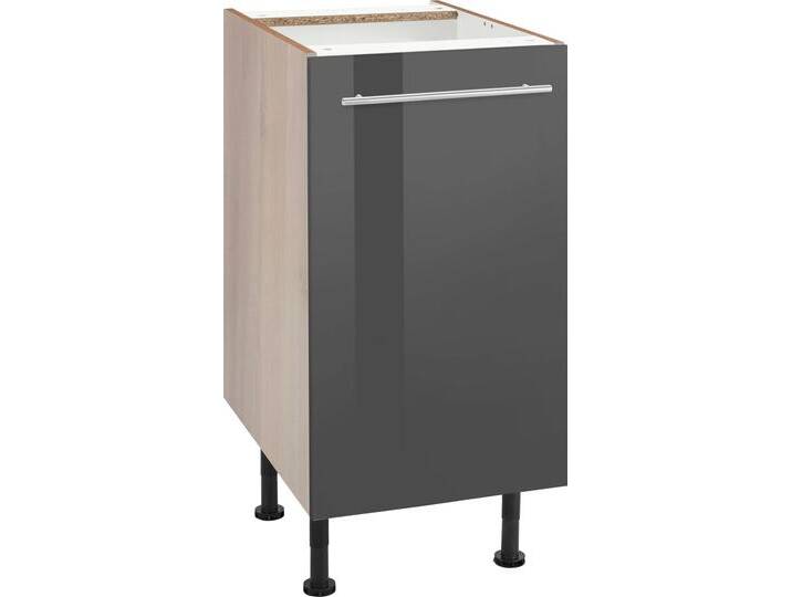 Unterschrank OPTIFIT Bern , grau (grau hochglanz, akaziefarben), B:40cm H:87cm T:58,4cm, Schränke, 40 cm breit, mit 1 Tür mit höhenverstellbaren Füßen, mit Metallgriff von OPTIFIT