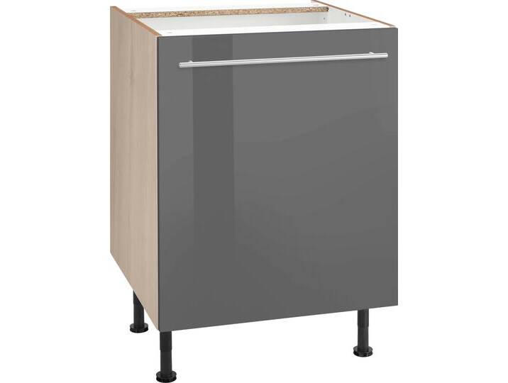 Unterschrank OPTIFIT Bern , grau (grau hochglanz, akaziefarben), B:60cm H:87cm T:58,4cm, Schränke, 60 cm breit, mit 1 Tür mit höhenverstellbaren Füßen, mit Metallgriff von OPTIFIT
