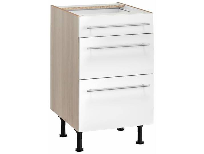 Unterschrank OPTIFIT Bern , weiß (weiß hochglanz, akaziefarben), B:50cm H:87cm T:58,4cm, Schränke, 50 cm breit, mit Schubkasten und 2 Auszügen, höhenverstellbare Füße von OPTIFIT