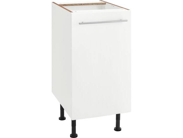 Unterschrank OPTIFIT Bern , weiß (weiß hochglanz, weiß), B:40cm H:87cm T:58,4cm, Schränke, 40 cm breit, mit 1 Tür mit höhenverstellbaren Füßen, mit Metallgriff von OPTIFIT