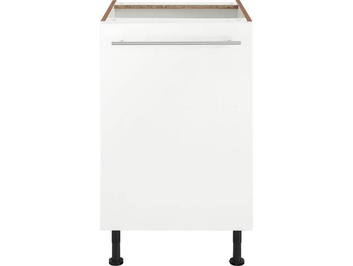 Unterschrank OPTIFIT Bern , weiß (weiß hochglanz, weiß), B:50cm H:87cm T:58,4cm, Schränke, 50 cm breit, mit 1 Tür mit höhenverstellbaren Füßen, mit Metallgriff von OPTIFIT