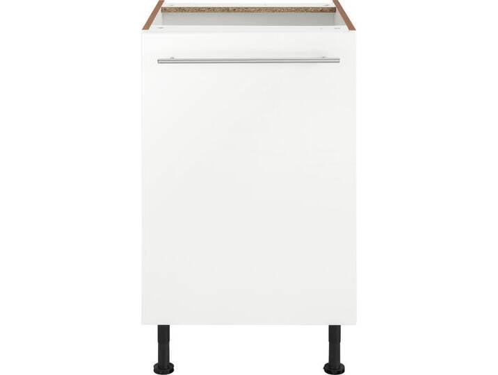 Unterschrank OPTIFIT Bern , weiß (weiß hochglanz, weiß), B:50cm H:87cm T:58,4cm, Schränke, 50 cm breit, mit 1 Tür mit höhenverstellbaren Füßen, mit Metallgriff von OPTIFIT