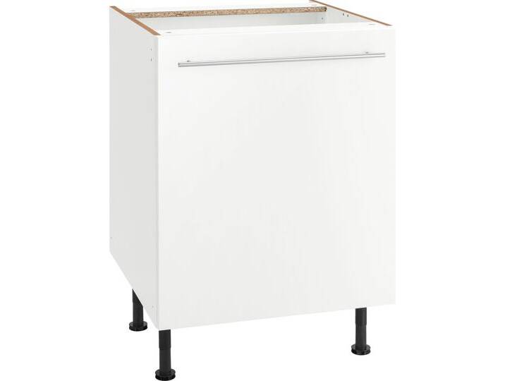 Unterschrank OPTIFIT Bern , weiß (weiß hochglanz, weiß), B:60cm H:87cm T:58,4cm, Schränke, 60 cm breit, mit 1 Tür mit höhenverstellbaren Füßen, mit Metallgriff von OPTIFIT