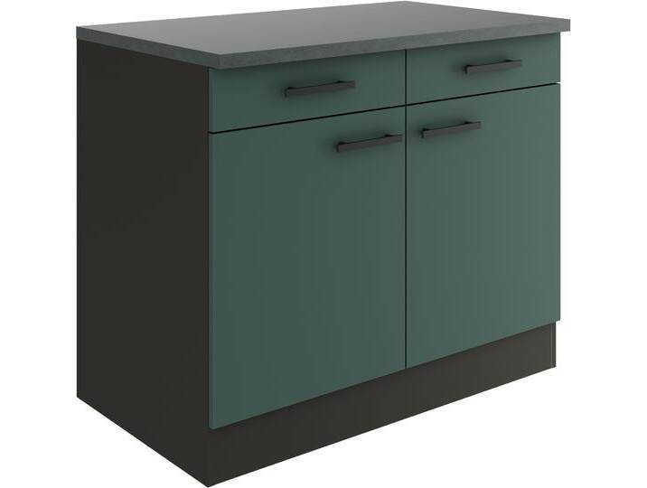 Unterschrank OPTIFIT Palma , grün (steingrün, antrhazit, antrhrazit), B:100cm H:84,8cm T:60cm, Spanplatte, Schränke, Breite 100 cm, mit 2 Türen und 2 Schubkästen von OPTIFIT