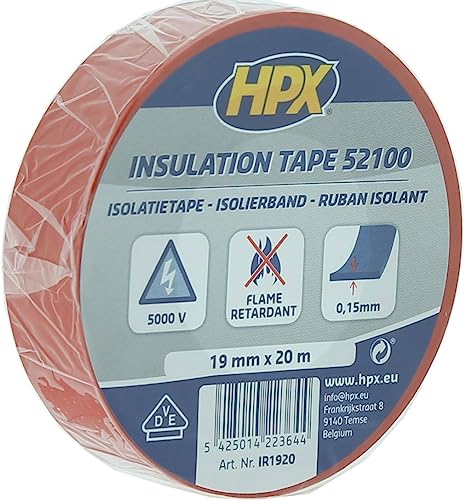 OPTION TAPE SPECIALTIES HPX IR1920 PVC-Band für Elektriker, Rot, 19 mm x 20 m von HPX