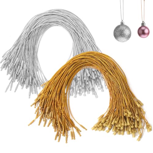 OPUHOHR 200PCS Gold Silber Ornament Hanger String, Christmas Ornament Hooks Pre Cut Ropes with Snap Fasteners for Xmas Tree Holiday Party Hanging Decoration von OPUHOHR
