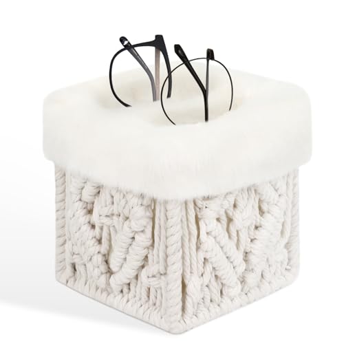 OPULANE 2-in-1-Brillenhalter-Ständer, kratzfest, mit Plüsch ausgekleideter Brillenhalter, Augenglas-Aufbewahrungs-Organizer für Nachttisch, Schreibtisch, Tisch, Beige von OPULANE