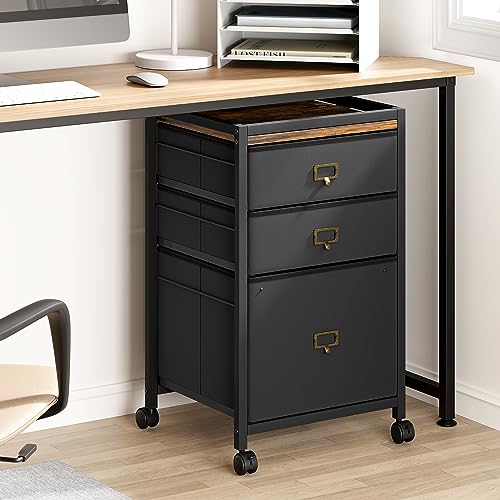 Aktenschrank mit 3 Schubladen, mobiler Aktenschrank für das Homeoffice, passend für Letter- oder A4-Format, vertikaler aus Stoff auf Rädern, Kleiner Aufbewahrungsschrank unter dem Schreib von OPULENTHOME