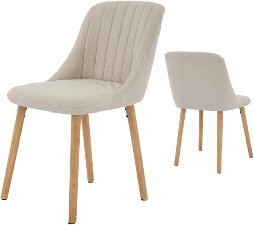 OPULENTHOME Moderne Stoff Esszimmerstühle 2er Set, gepolsterte Küchenstühle, Esszimmerstühle mit Eichenbeinen, armloser Esszimmerstuhl für Esszimmer (Off-White, überdimensioniert) von OPULENTHOME